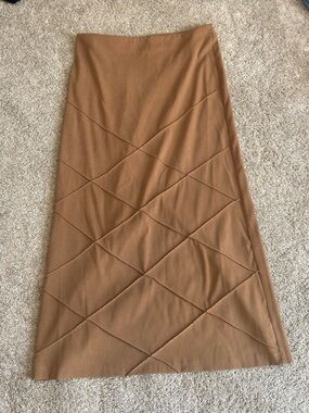 Vintage Tracy Evans Faux Suede Pintuck Maxi Skirt Caramel Brown Sz M / L